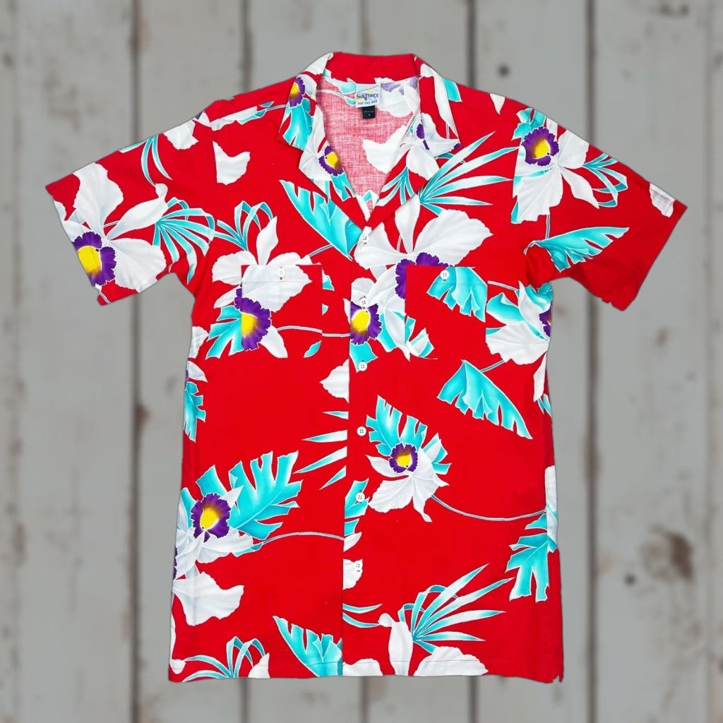 ALOHAS VINTAGE SunForce Shirt Button-Up Hawaiian Aloha Casual Knit Cotton Red Short Sleeve M Mens Size US M / EU 48-50 / 2 - 1 Thumbnail