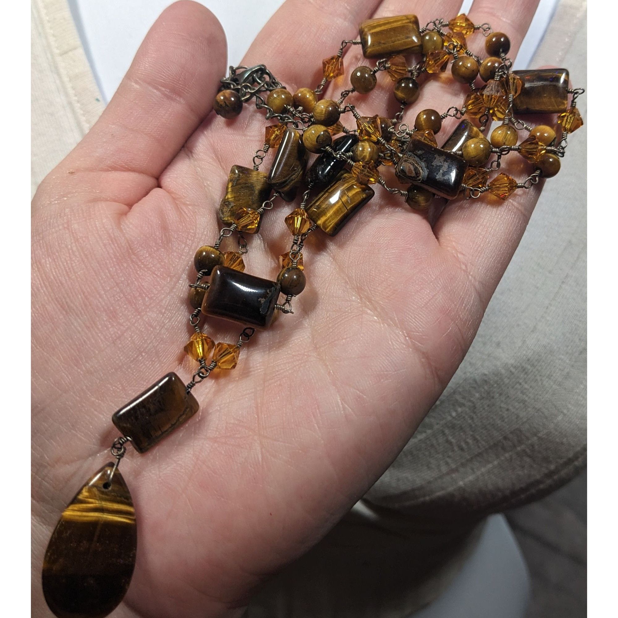 Other Tiger Eye And Glass Beaded Multilayer Pendant Necklace Size ONE SIZE - 4 Thumbnail