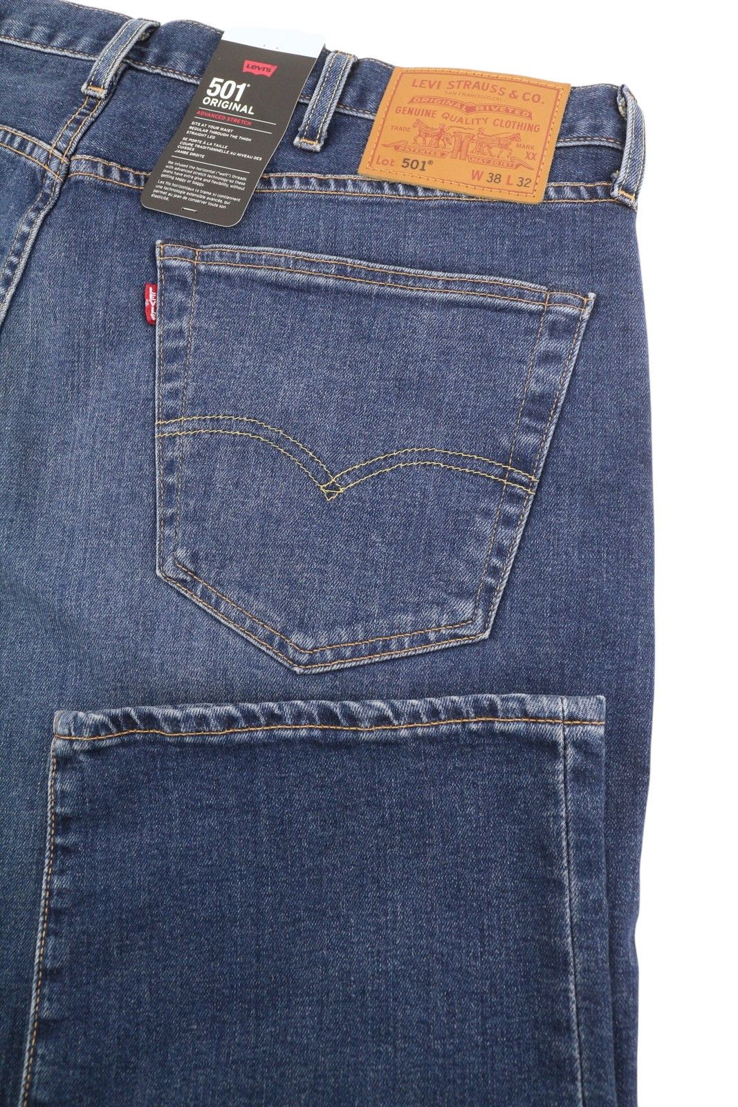 Levi's 501 W38/L32 Straight Stretch Big E Blue Jeans 87066 Size US 38 / EU 54 - 5 Thumbnail