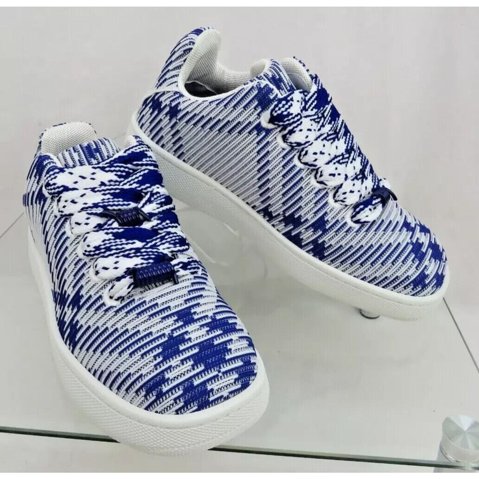Burberry BURBERRY BOX BLUE CHECK CANVAS LOGO SNEAKERS 7 US 40 IT Size US 7 / EU 40 - 3 Thumbnail
