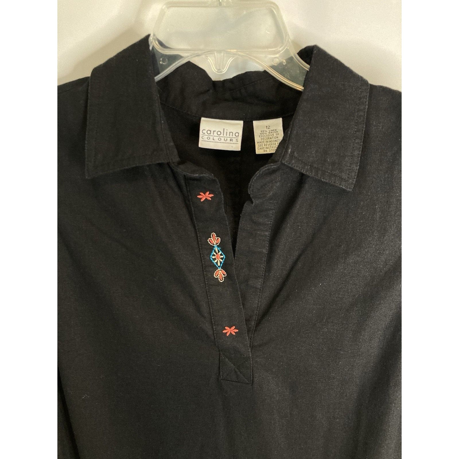 Other Vintage Linen Tunic Black Embroidered Dress Size 12 Boho Size XL / US 12-14 / IT 48-50 - 2 Thumbnail