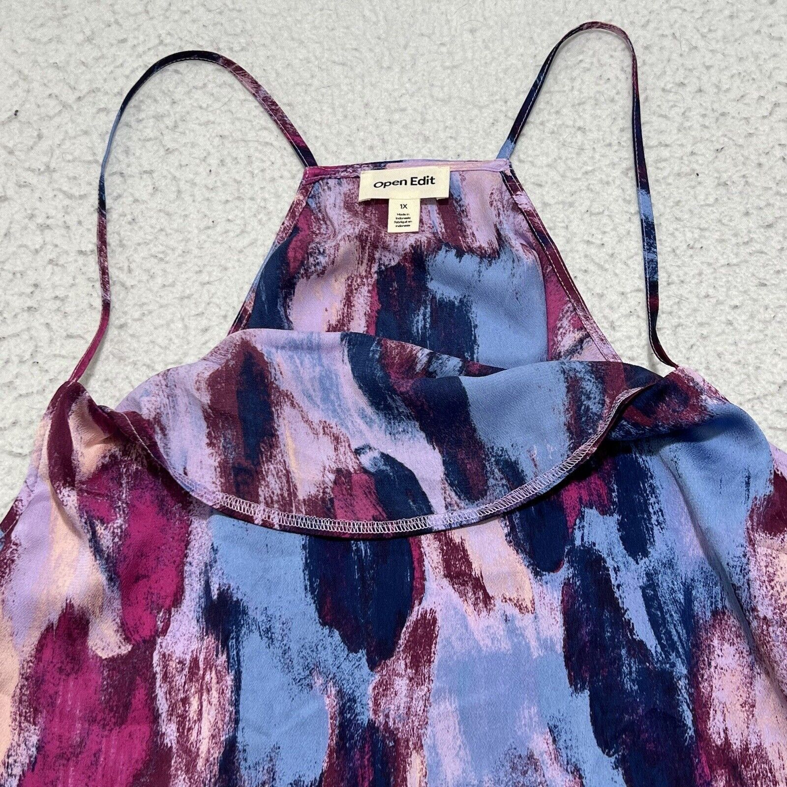 Nordstrom Open Edit Cowl Neck Satin Camisole Purple Chalk Camo Top Size XL / US 12-14 / IT 48-50 - 3 Thumbnail