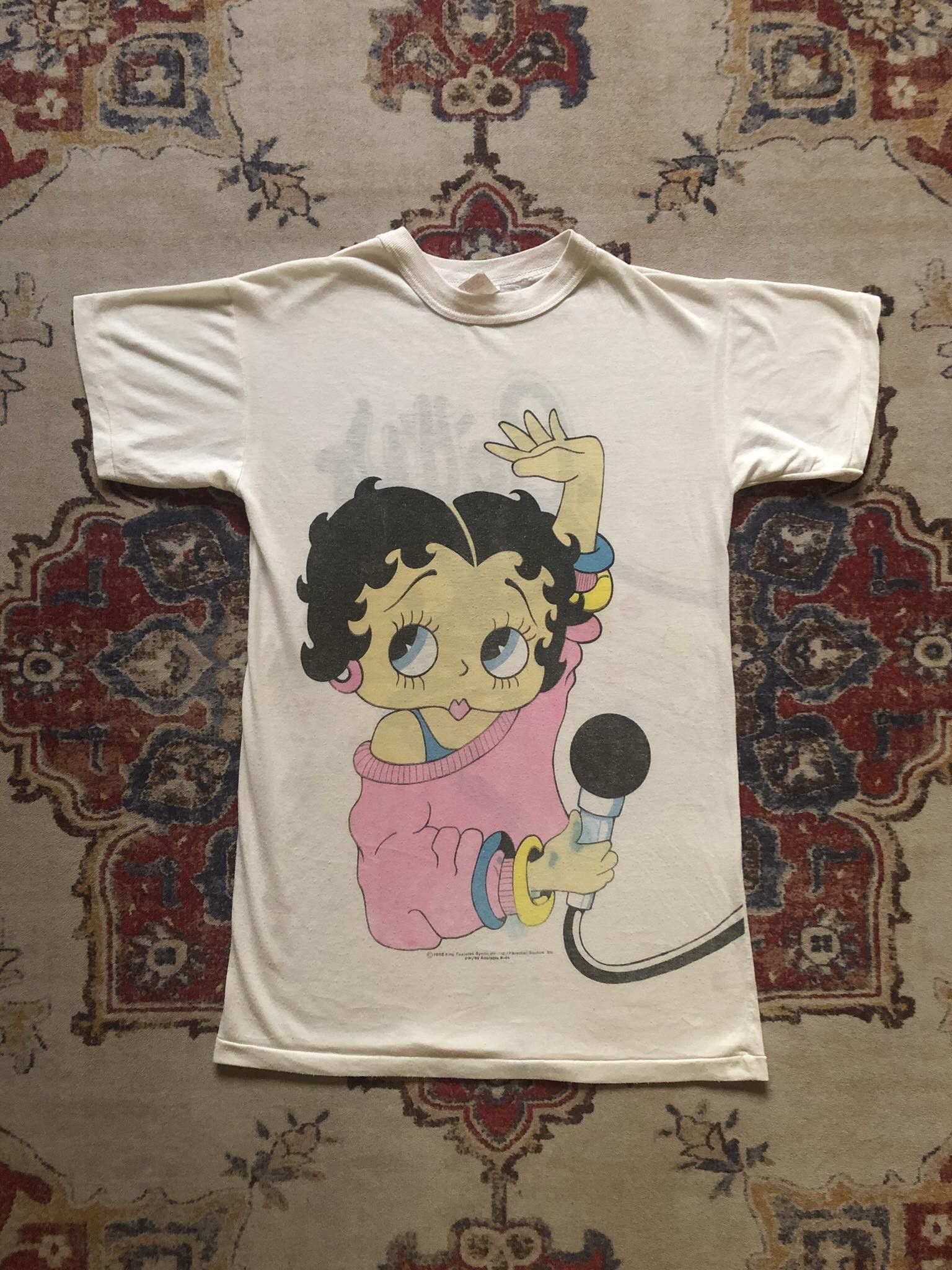 image of Vintage 80's Betty Boop Cartoon Shirt in White, Men's (Size XS)