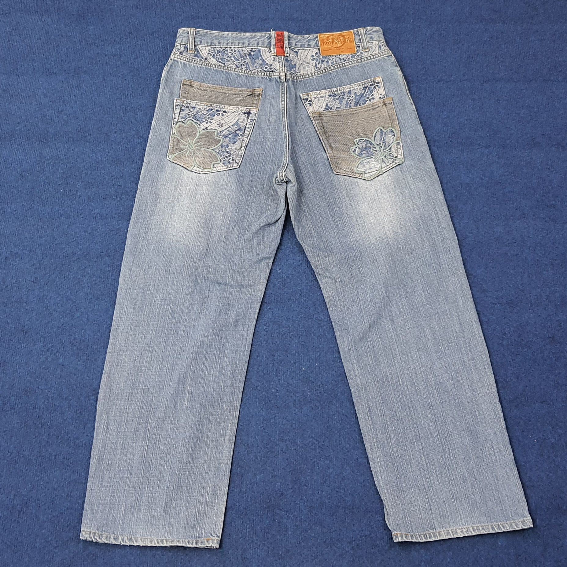 Japanese Brand Vintage Karakuri Tamashii (絡繰魂) Embroidery Jeans C252N29 Size US 33 - 1 Thumbnail