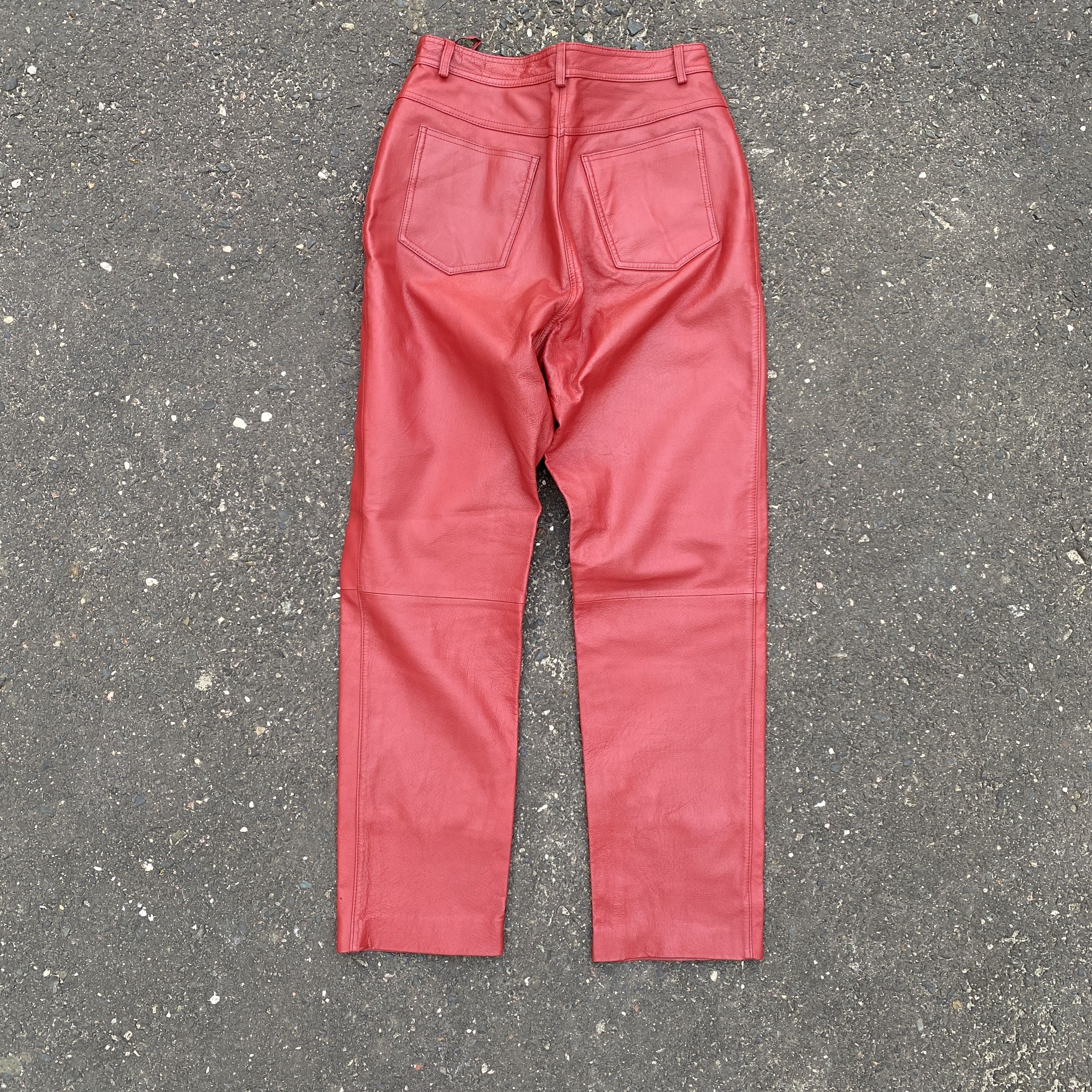 Leather × Vintage Red leather biker pants - 40 Size 27" / US 4 / IT 40 - 2 Thumbnail