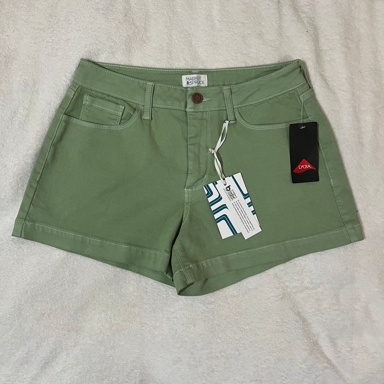 Other Light Green Lycra Stretchy 5 Pocket Mid Rise Shorts Size 28" / US 6 / IT 42 - 9 Thumbnail