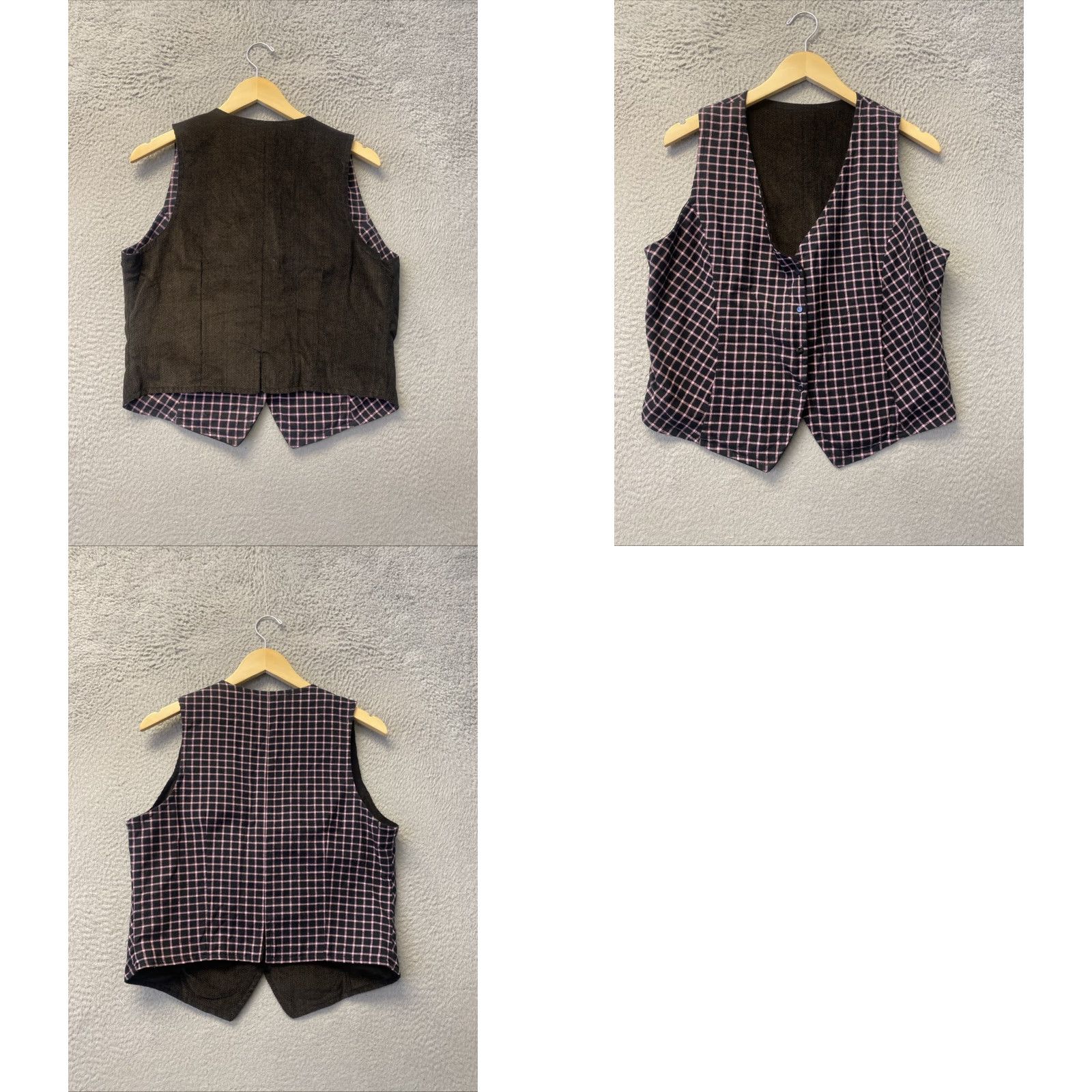 Vintage Zesty West Women's Waistcoat Vest Sz M Brown Pink Plaid REVERSIBLE Size M / US 6-8 / IT 42-44 - 8 Thumbnail