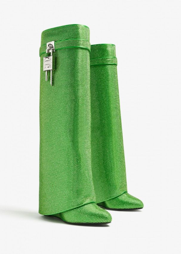 Givenchy o1srvl11e1224 Shark Lock Boots In Satin Strass in Green Size US 6.5 / IT 36.5 - 4 Thumbnail