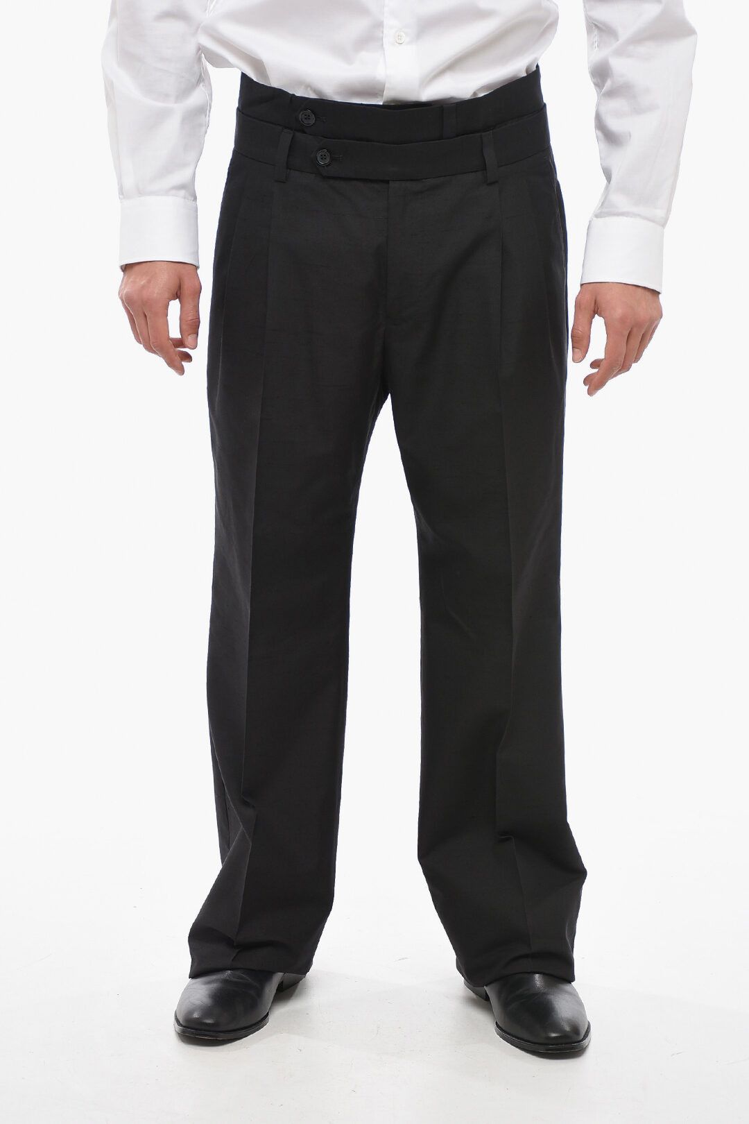 image of Dolce Gabbana Og1Mm0424 Double Pleated Layered Pant In Black, Men's (Size 32)