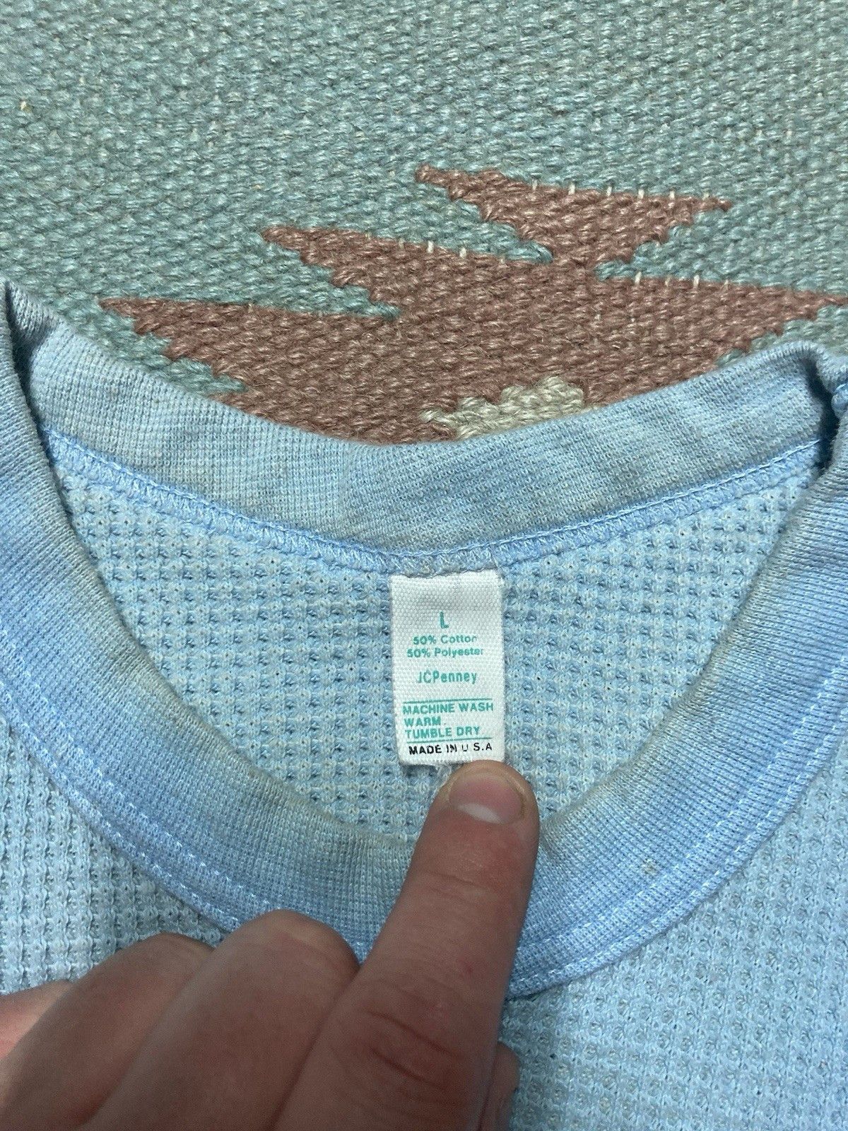Vintage 70s waffle knit thermal shirt JCPenney light blue women’s L Size L / US 10 / IT 46 - 4 Thumbnail