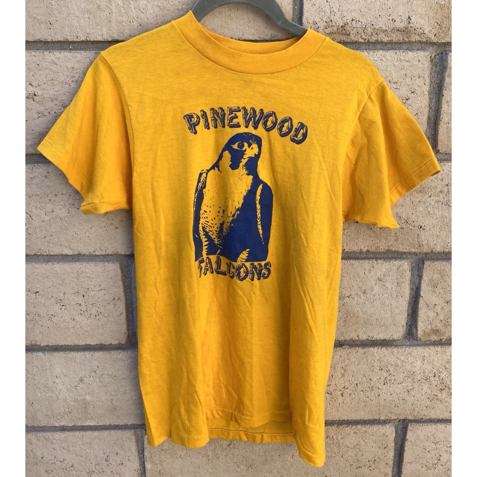 Hanes VINTAGE Hanes T-Shirt 1980s Pinewood Falcons 80s Graphic Print Short Sleeve Yellow Size S Mens Size US S / EU 44-46 / 1 - 2 Thumbnail