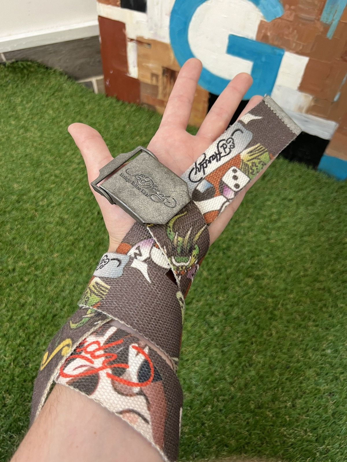 Vintage Ed Hardy Canvas Belt Japan Y2K Monogram Skull Tiger