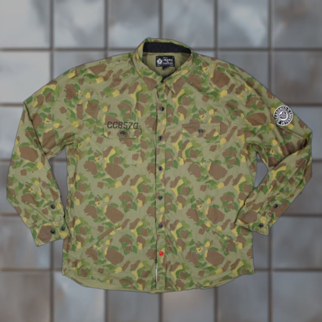 Crooks Castles Green Camo Button Up Shirt Mens XL Long Sleeve Cotton