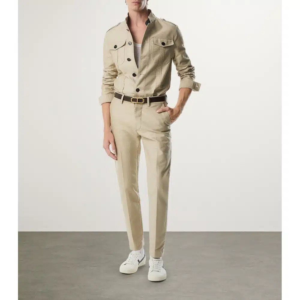Tom Ford o1loc1c0925 OJS011 Stand Collar Outershirt in Beige Size US M / EU 48-50 / 2 - 2 Thumbnail