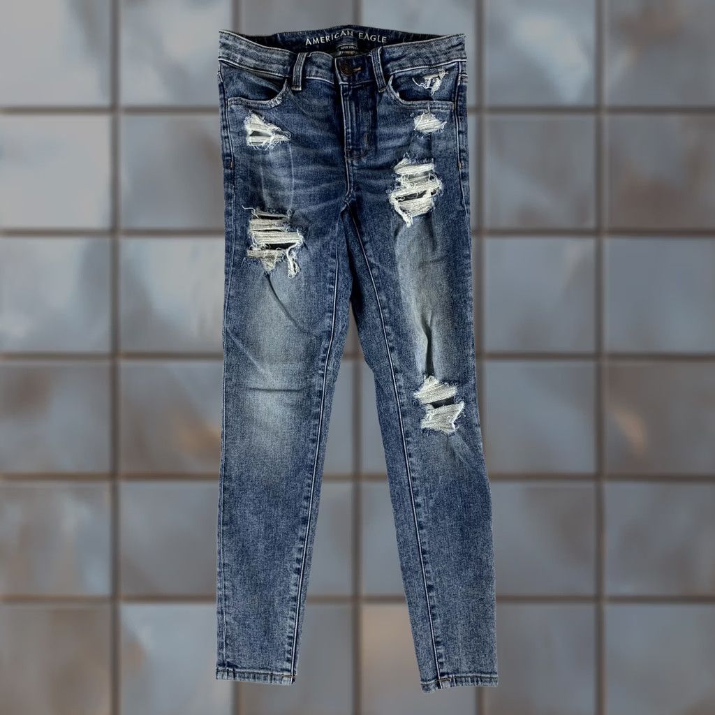Vintage AMERICAN EAGLE JEANS WOMENS 2 SHORT BLUE JEGGING SUPER STRETCH Size 26" / US 2 / IT 38 - 1 Thumbnail