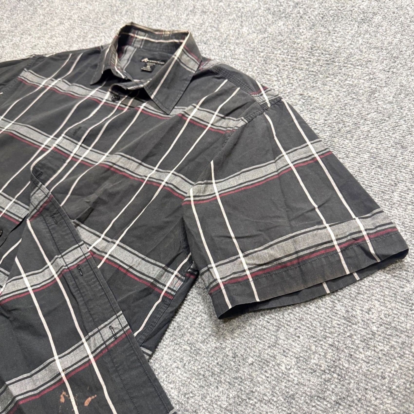 The Unbranded Brand Y2K Dress Shirt Men XL Multicolor Plaid Cotton Blend Stained Button Up Property Distressed Traditional Shirt Mens XL Size 46R - 2 Thumbnail