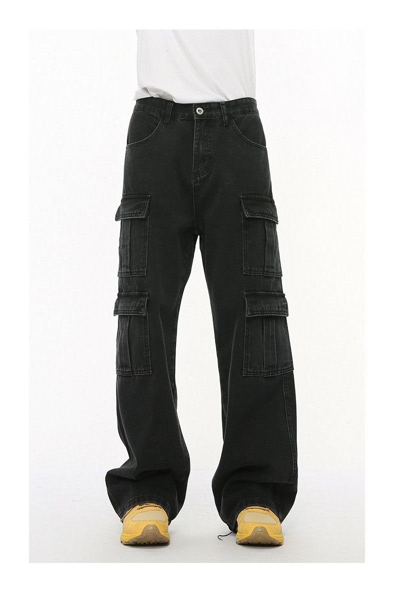 Men's Straight Wide Leg Jeans Multi Pocket