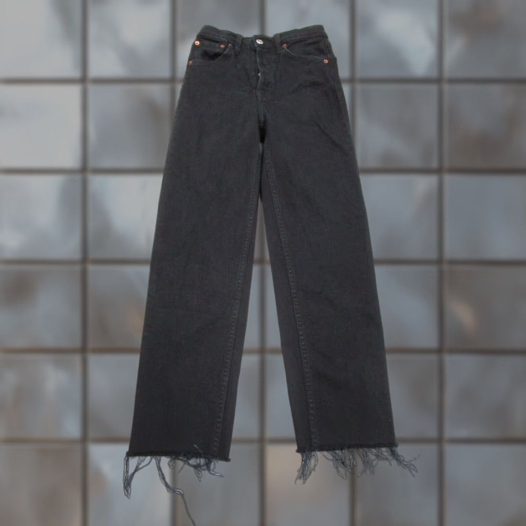 RE/DONE VINTAGE Re/Done Womens High Waisted Black Ankle Jeans 25 Distressed 70s Cotton Blend Size 42" / US 20 - 1 Thumbnail