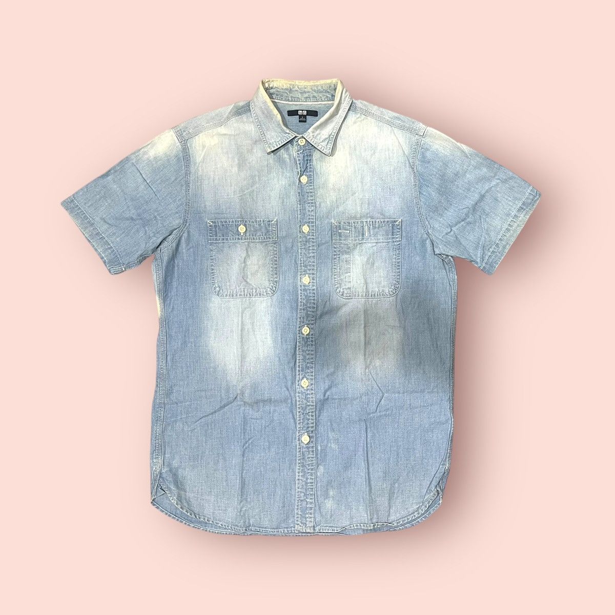 Japanese Brand × Jun Takahashi × Uniqlo VINTAGE UNIQLO DOUBLE CHEST POCKET FADED CAMBRAY SHIRT Size US L / EU 52-54 / 3 - 14 Thumbnail
