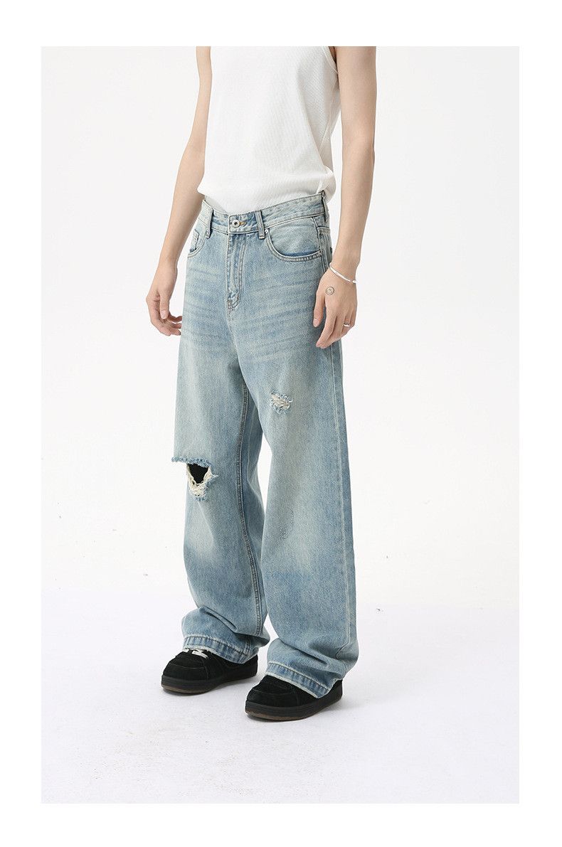 Japanese Brand × Jean Men's distressed high street ripped loose wide-leg jeans Size US 32 / EU 48 - 4 Thumbnail