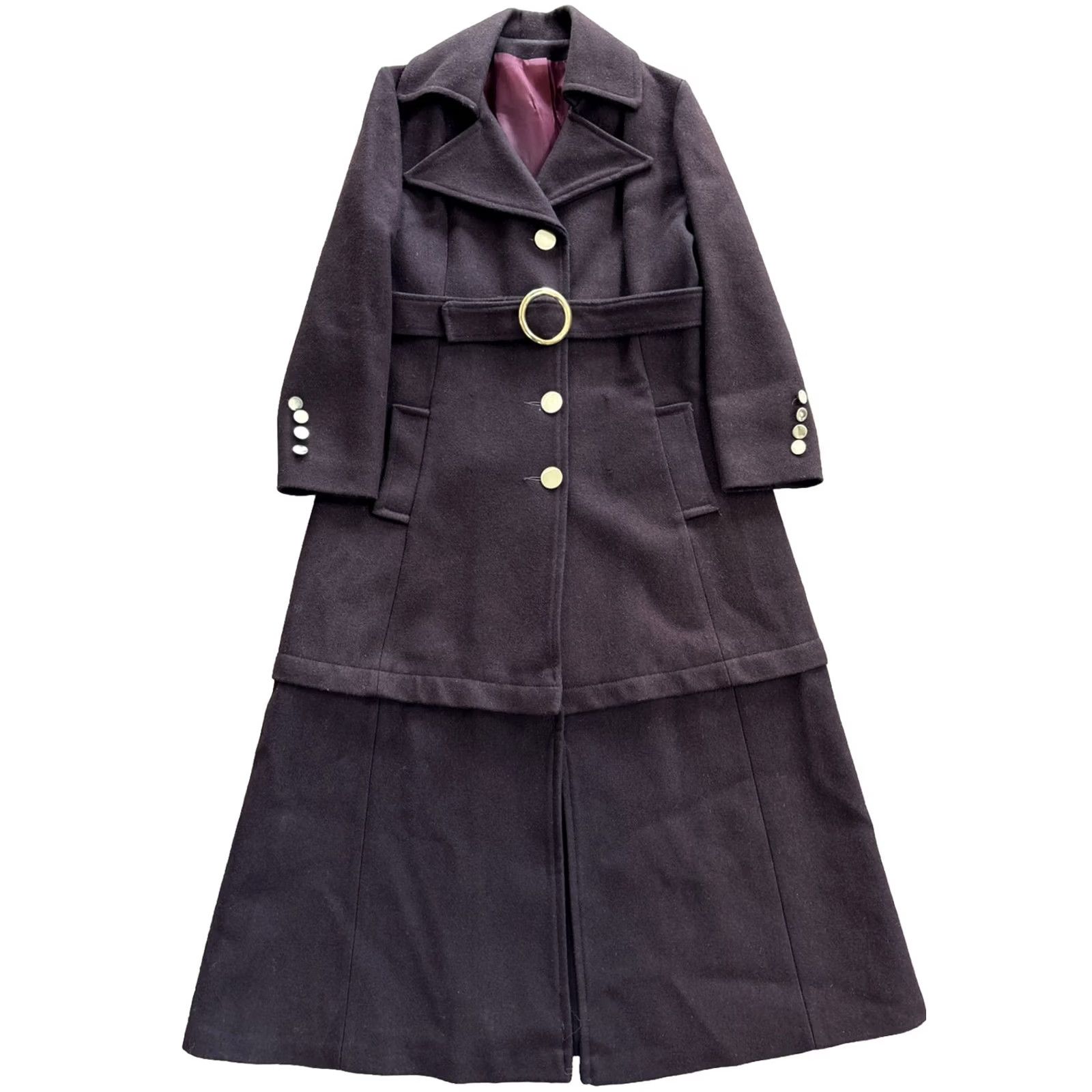 Vintage VTG 1970s Womens Trench Coat Long Wool Maroon Adjustable Length Large Regular Size L Womens Coat Vintage Size L / US 10 / IT 46 - 2 Thumbnail