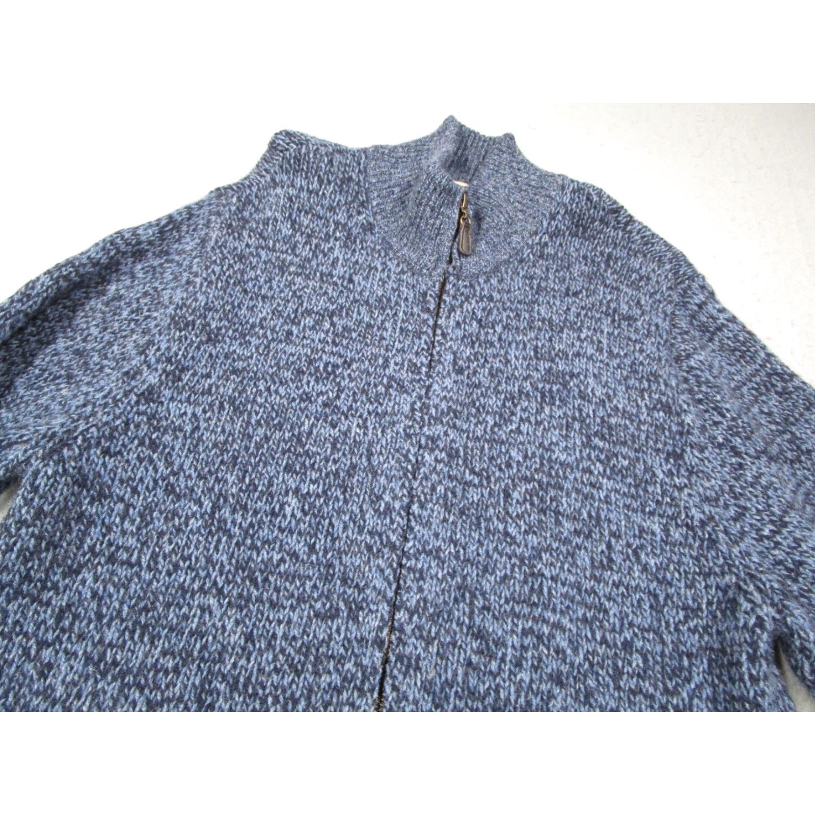 Vintage LL Bean Sweater Mens Medium Heather Blue Full Zip Lambswool Knit Hiking Outdoor Pockets 90s Bohemian Classic Retro Mens Size US M / EU 48-50 / 2 - 2 Thumbnail