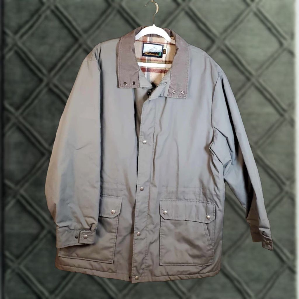 Vintage VINTAGE Fieldmaster Jacket Men's 2XLT Beige Canvas Windproof Full Zip Lined Pockets USA Coat Outdoor Hunting 80s 90s Size US XXL / EU 58 / 5 - 1 Thumbnail