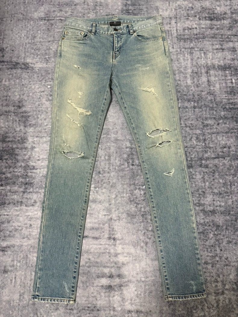 Saint Laurent Paris 16 FW Light Blue Yellow Mud Erosion Big