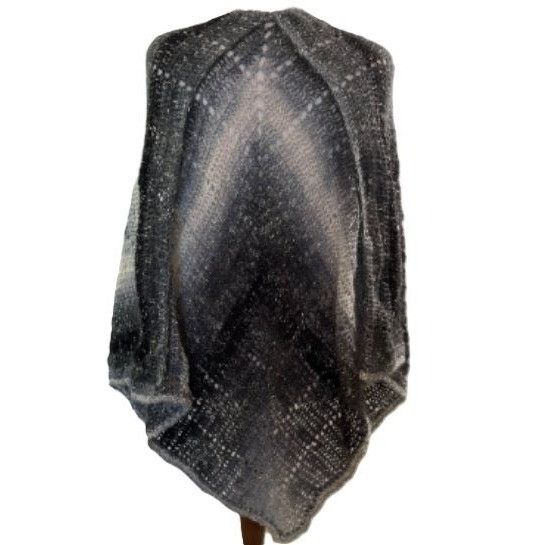 Handmade Crochet Wrap Open Front Ruana Shawl Style Gray Shades Soft A Size ONE SIZE - 1 Thumbnail
