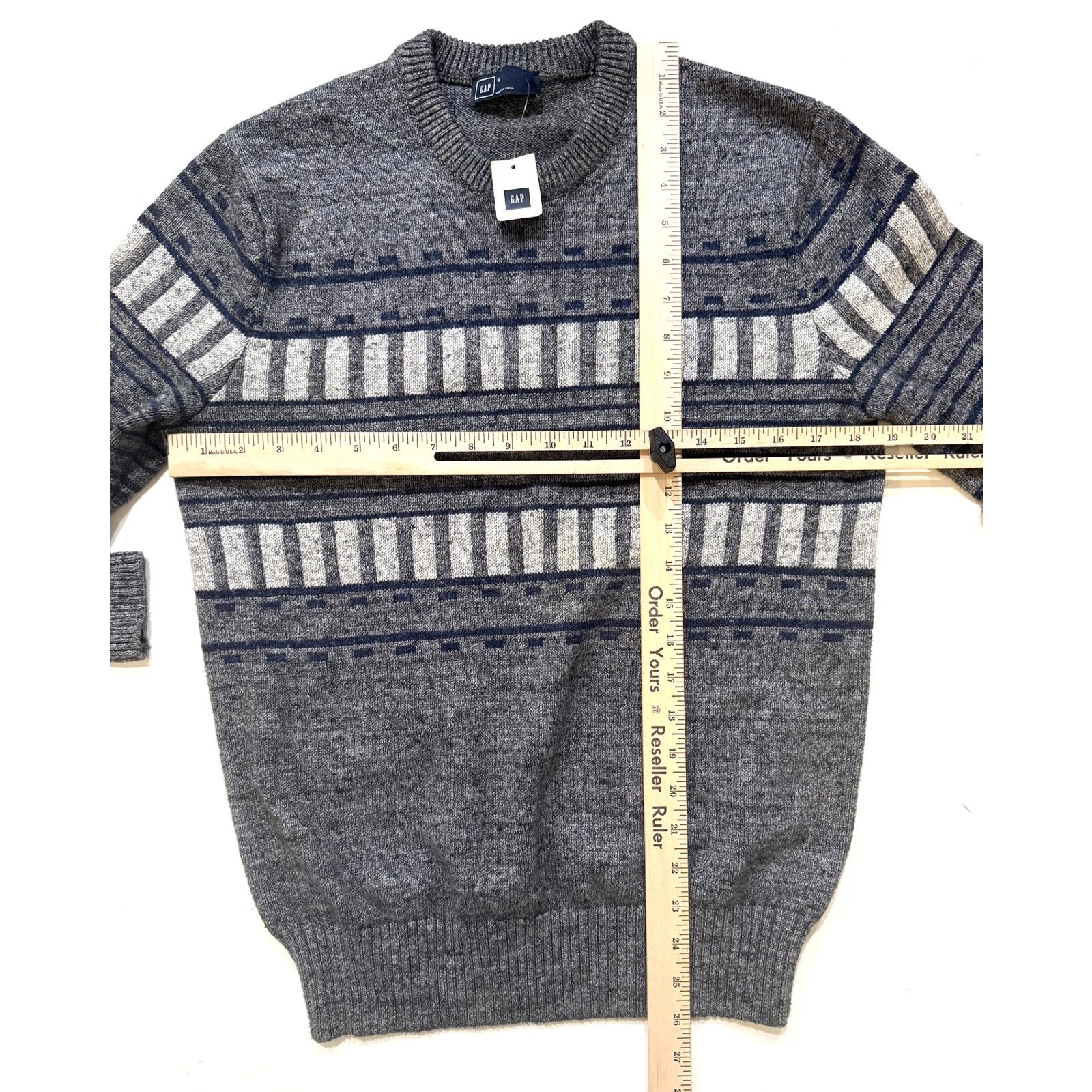Gap GAP Sweater Mens SM Gray Blue Fair Isle Stripe Crewneck NWT Size US S / EU 44-46 / 1 - 5 Thumbnail