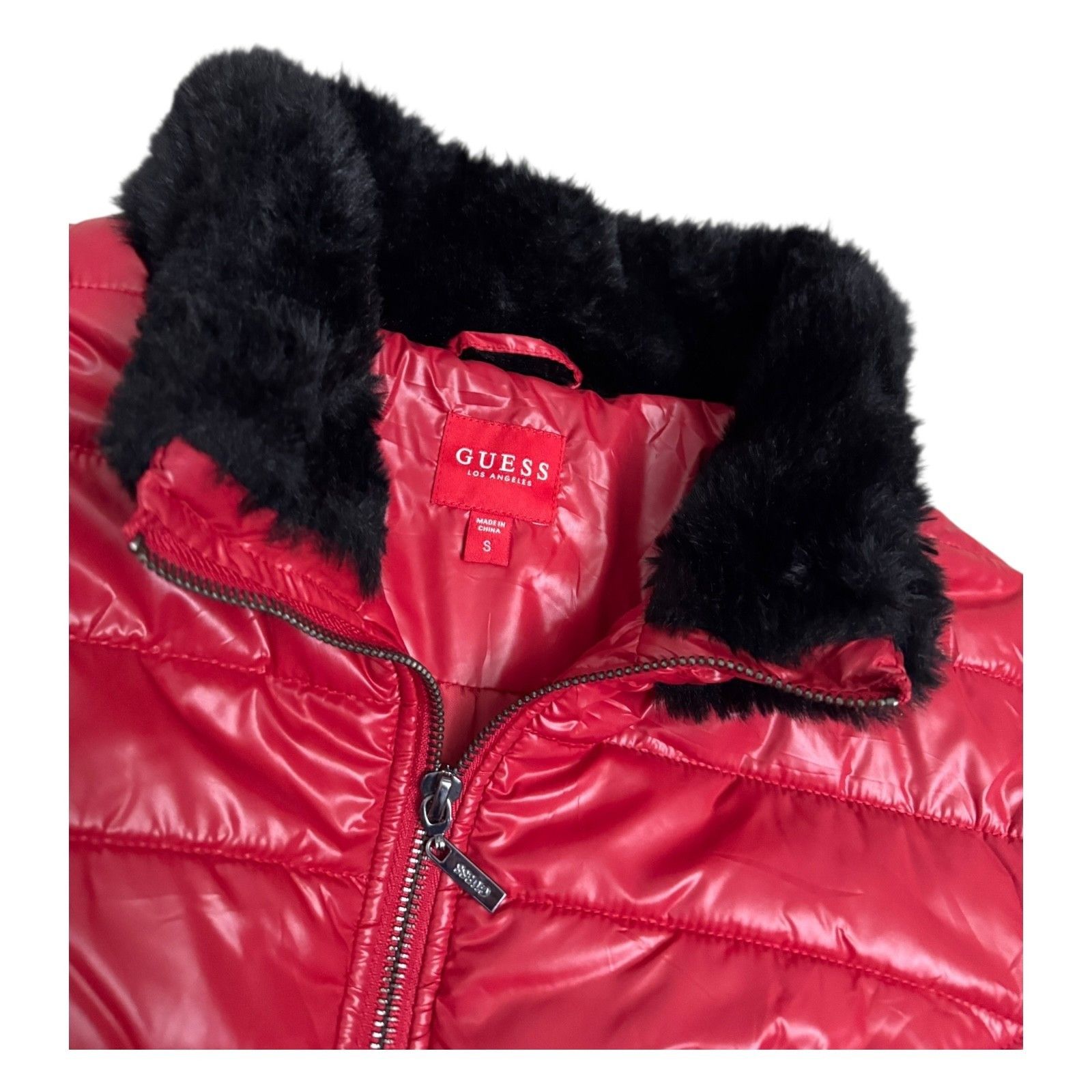 Guess GUESS Red Designer Winter Puffer Faux Fur Jacket Coat Small Size S / US 4 / IT 40 - 2 Thumbnail