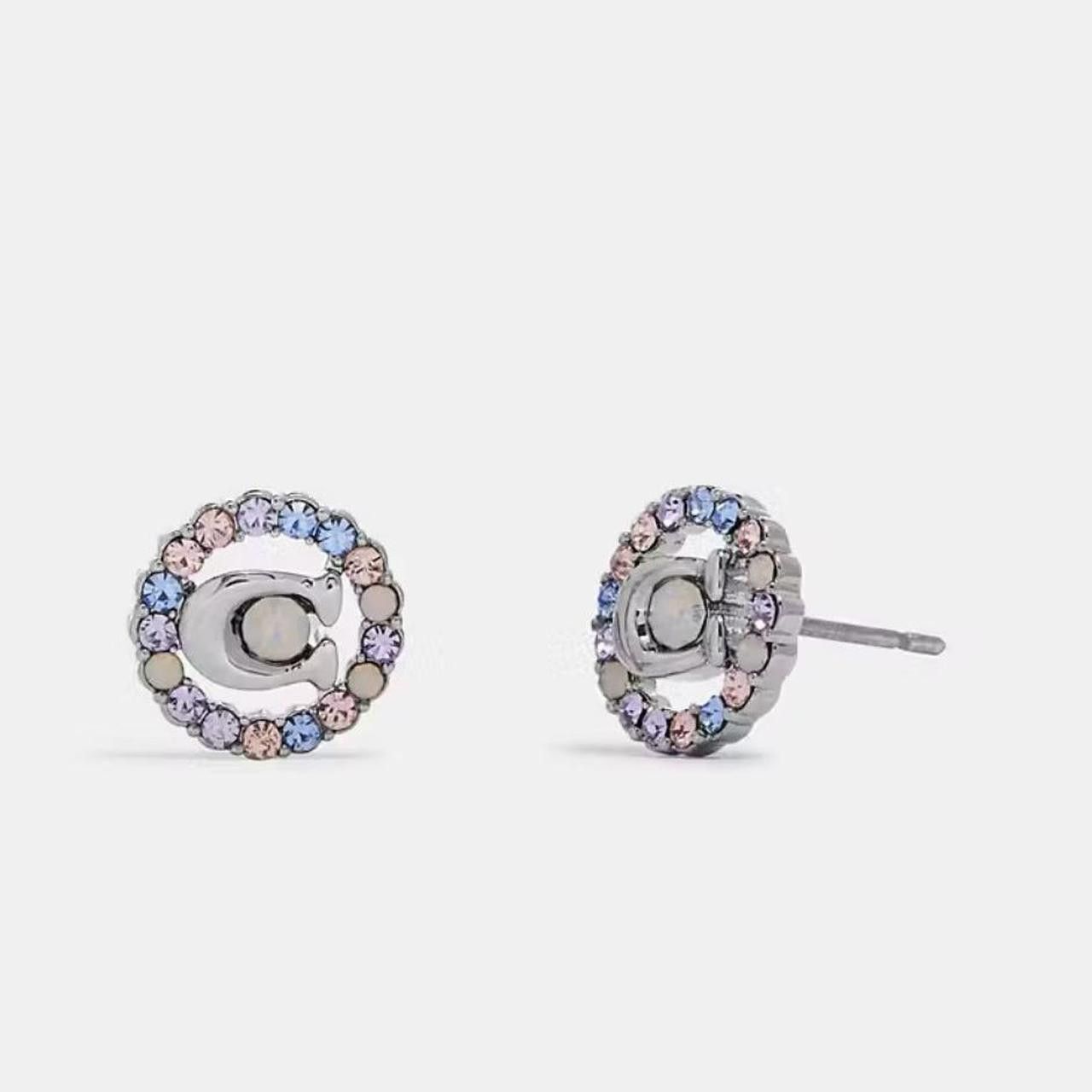 Coach Coach rainbow pink purple blue opal crystal silver earrings Size ONE SIZE - 1 Thumbnail