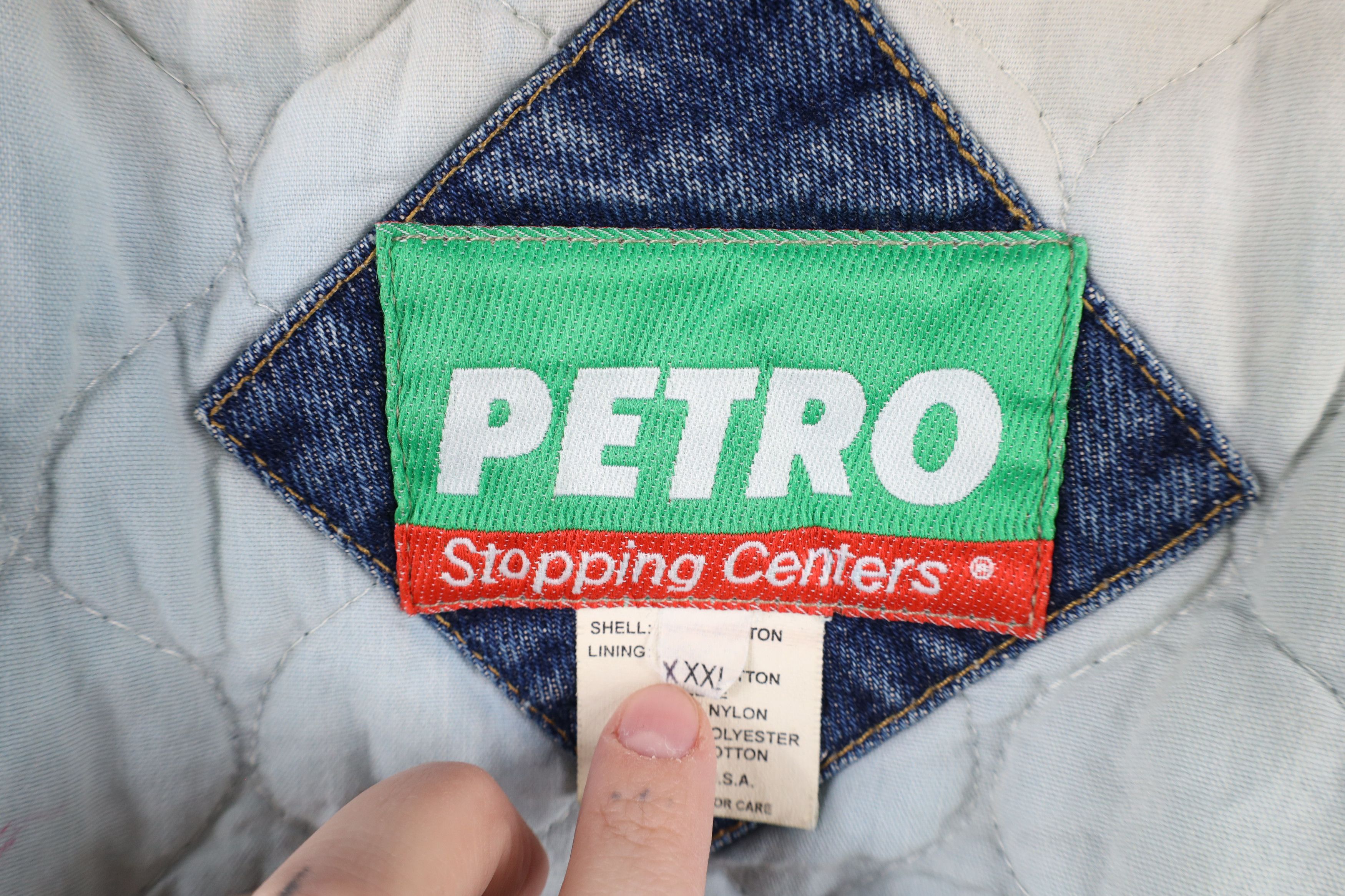 Vintage Vintage 90s Quilted Spell Out Denim Trucker Varsity Jacket Size US XXL / EU 58 / 5 - 12 Thumbnail
