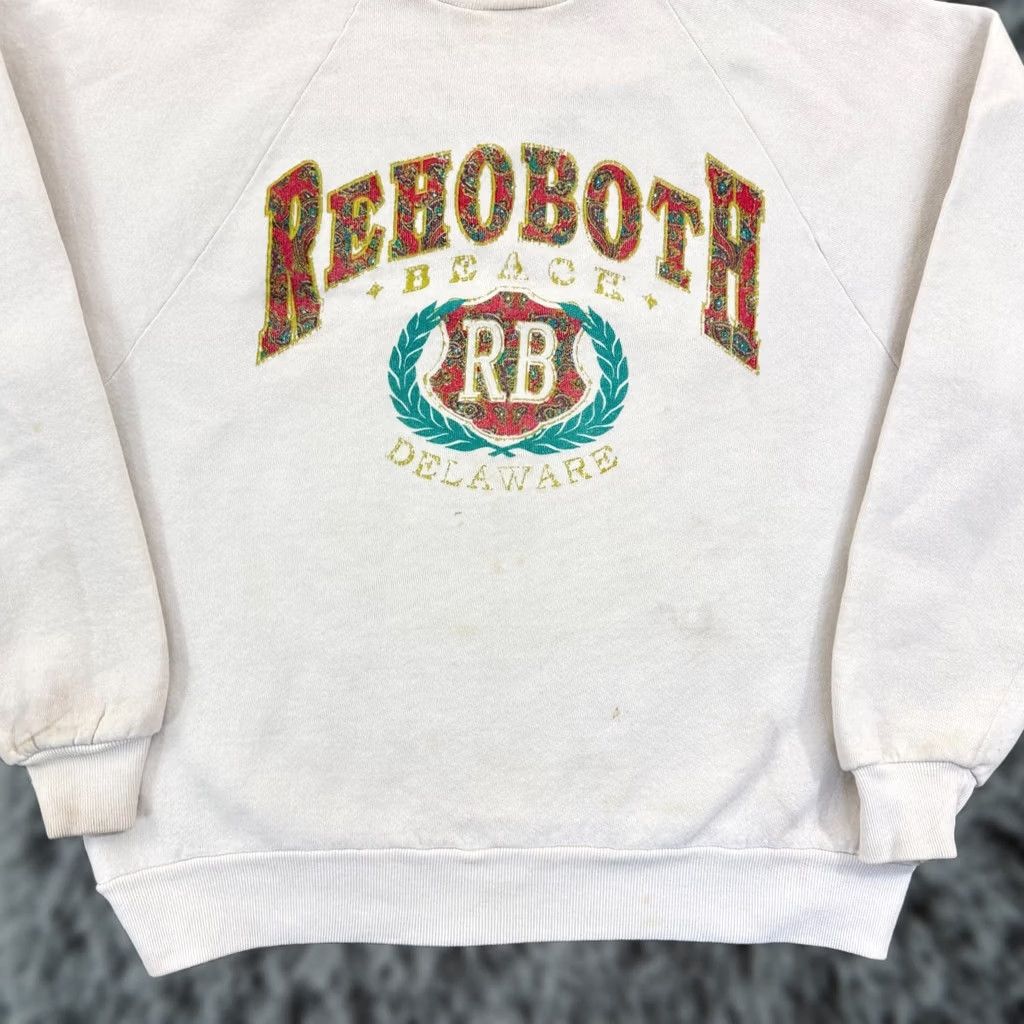 Jerzees VINTAGE Rehoboth Beach Sweatshirt Men M White Long Sleeve Pullover Logo USA 90s Beach Classic Graphic Print Size US M / EU 48-50 / 2 - 1 Thumbnail