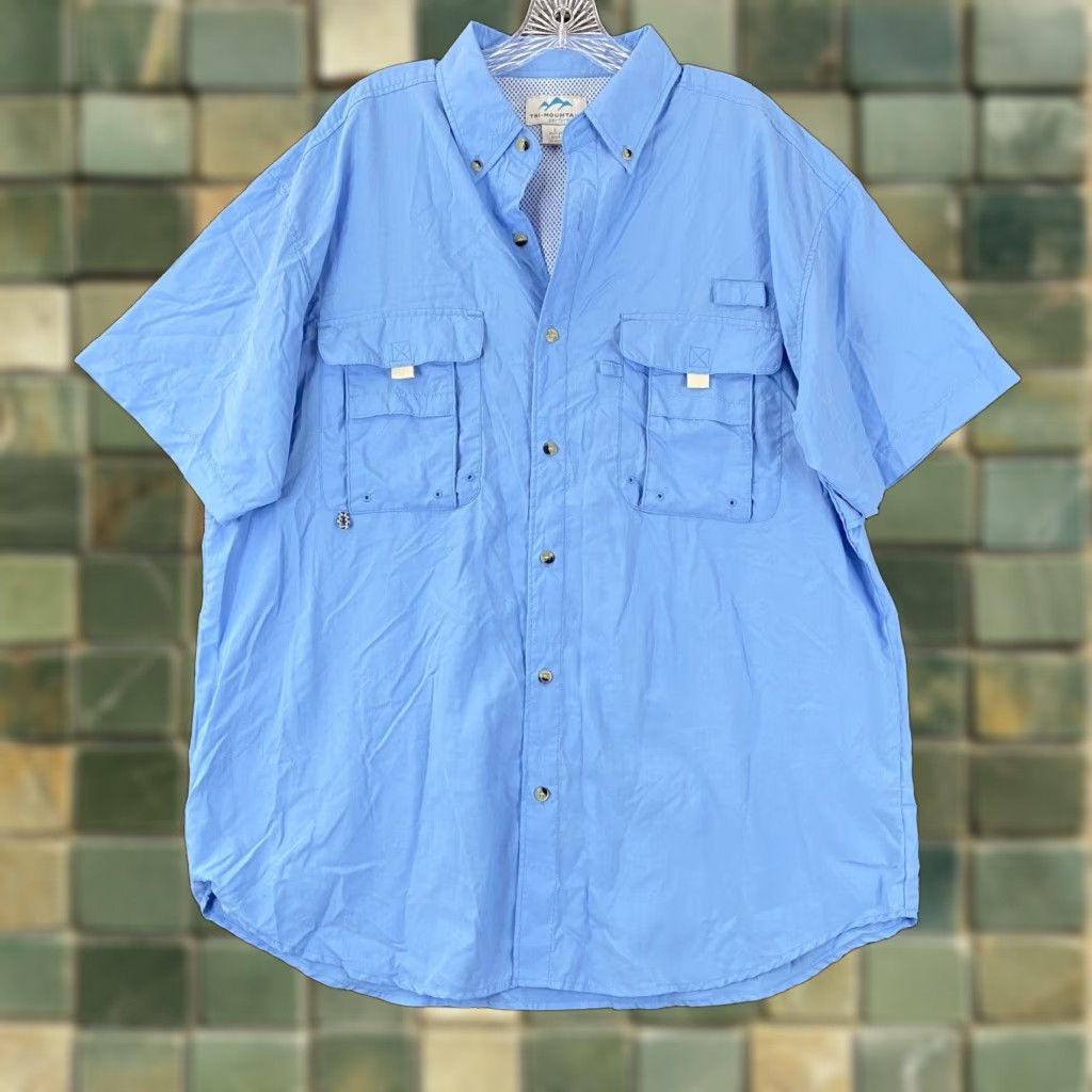 Vintage TRI-MOUNTAIN Performance Outdoor Short Sleeve Shirt Adult Large Blue Activewear Mens Size US 33 - 1 Thumbnail