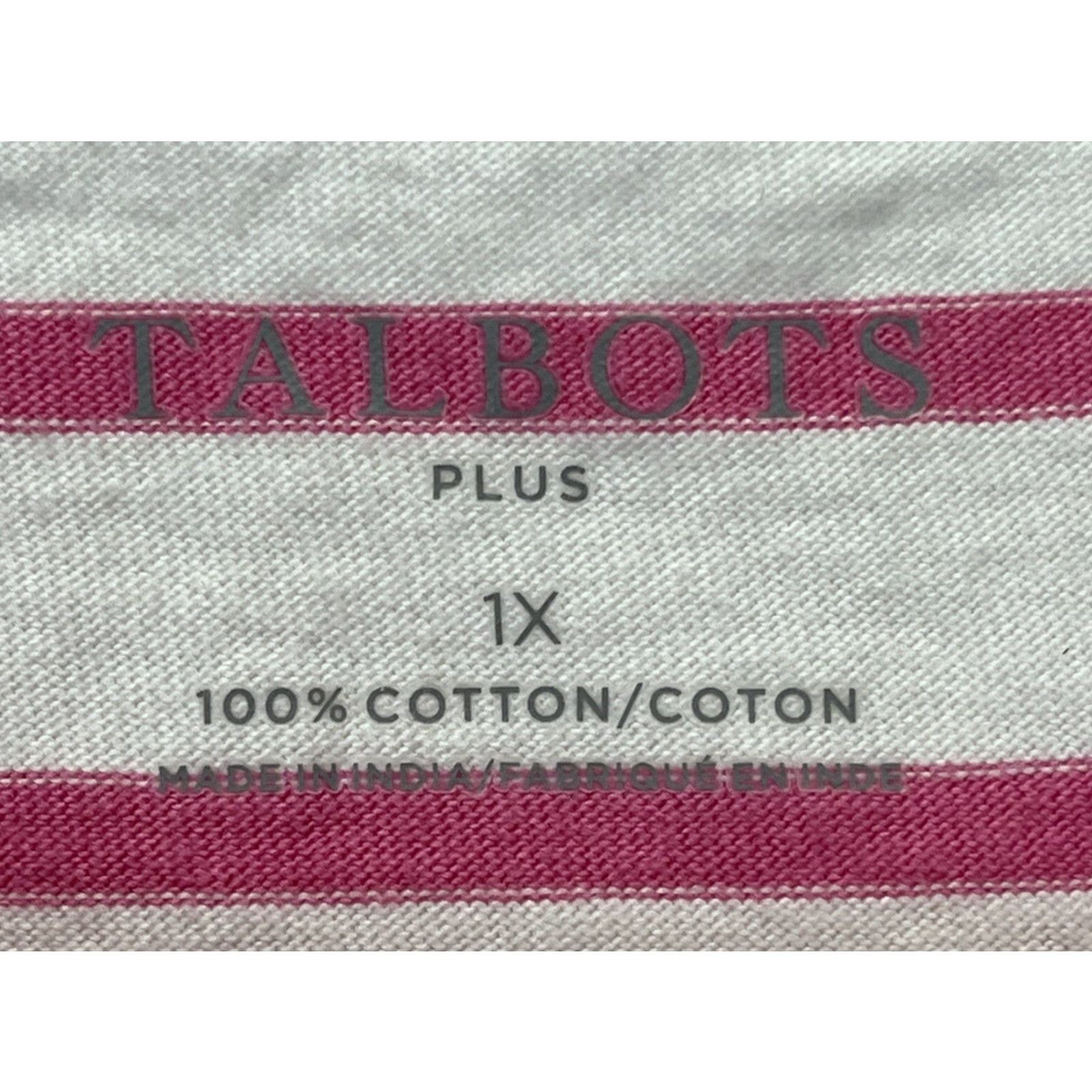 Talbots Talbots Vacation Shirt Womens 1X Plus Striped 3/4 Sleeve Pink White Cotton Casual Beach Womens Size XL / US 12-14 / IT 48-50 - 3 Thumbnail
