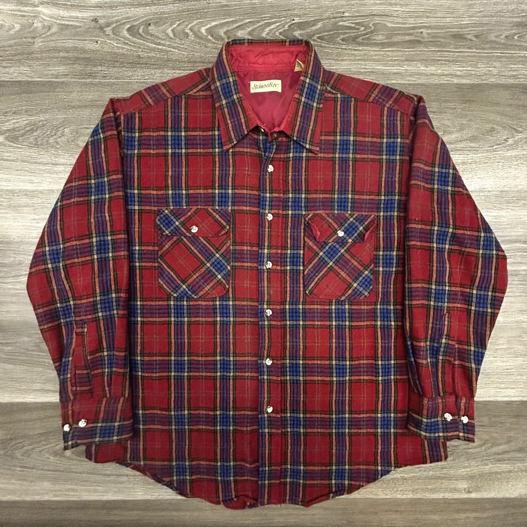 Vintage Vintage St John's Bay Shirt Jacket Mens XL Red Plaid Wool Lined Flannel 80s Size US XL / EU 56 / 4 - 2 Thumbnail