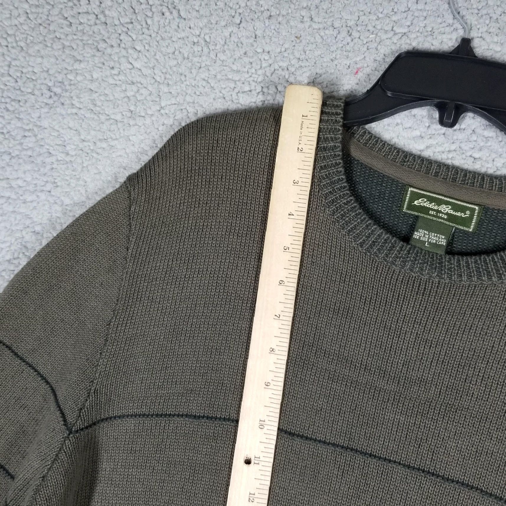 Eddie Bauer VINTAGE Eddie Bauer Sweater Men L Olive Green Crewneck Knit Pullover Ribbed Trim Knitwear 100% Cotton Pullover Size L Mens Size US L / EU 52-54 / 3 - 4 Thumbnail