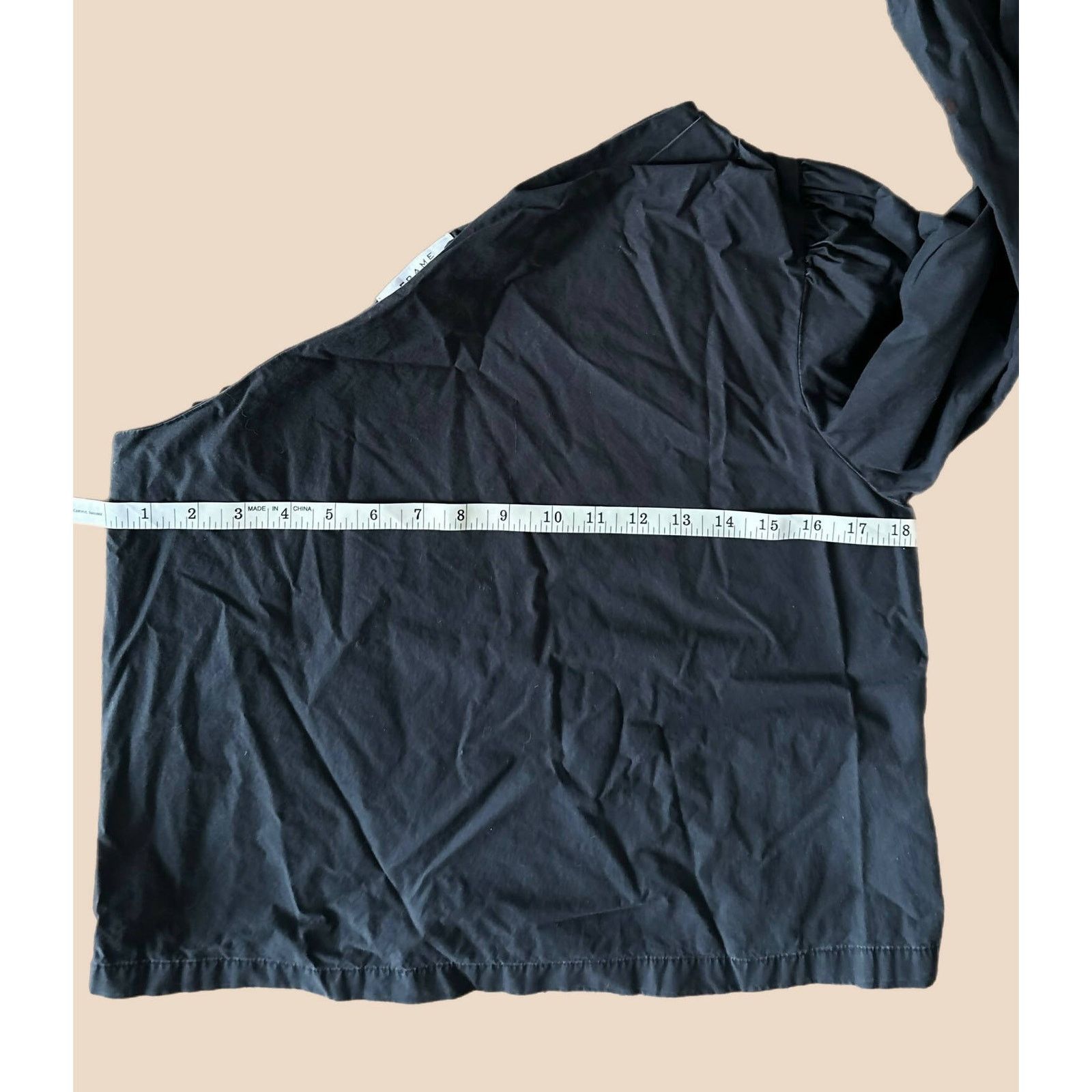 Frame FRAME Black One Shoulder Long Sleeve Cotton Blouson Top Sz M Size M / US 6-8 / IT 42-44 - 9 Thumbnail