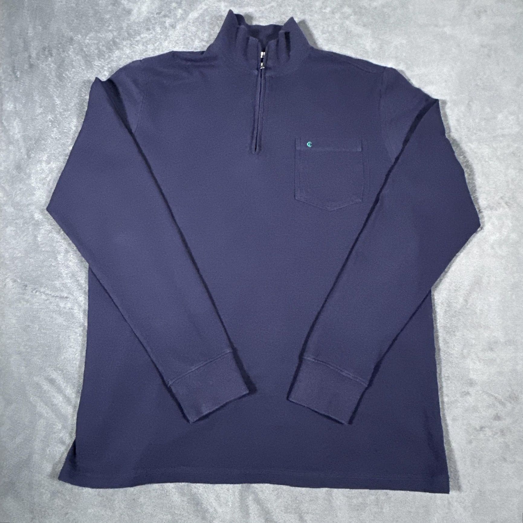 Vintage Criquet Mens Large Blue Golf Sweater Quarter Zip Mock Neck Organic Cotton Pocket Size US L / EU 52-54 / 3 - 5 Thumbnail