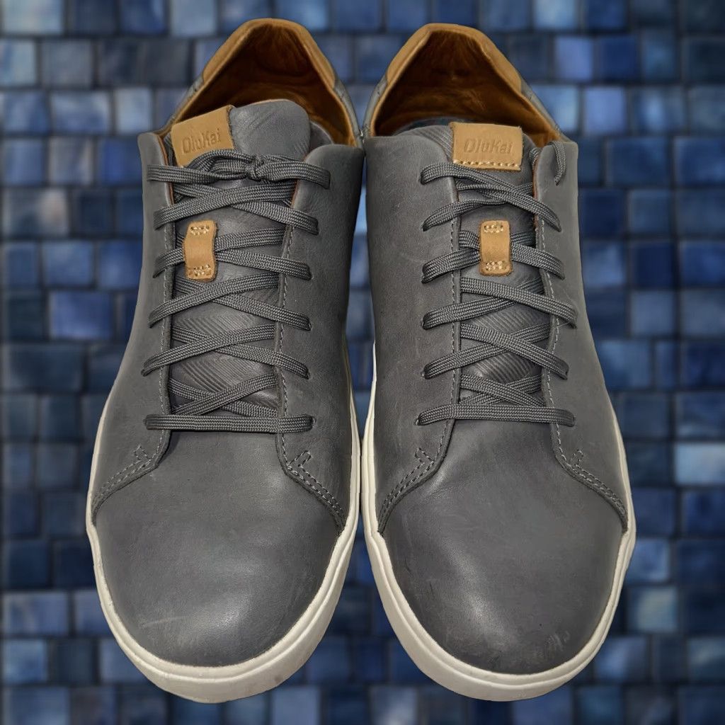 OLUKAI Sneaker Men Lae'ahi li 'ili Gray US 12 EU 45 Casual Leather Rubber Non-Slip Cushioned Lightweight M/Lined Padded Comfort