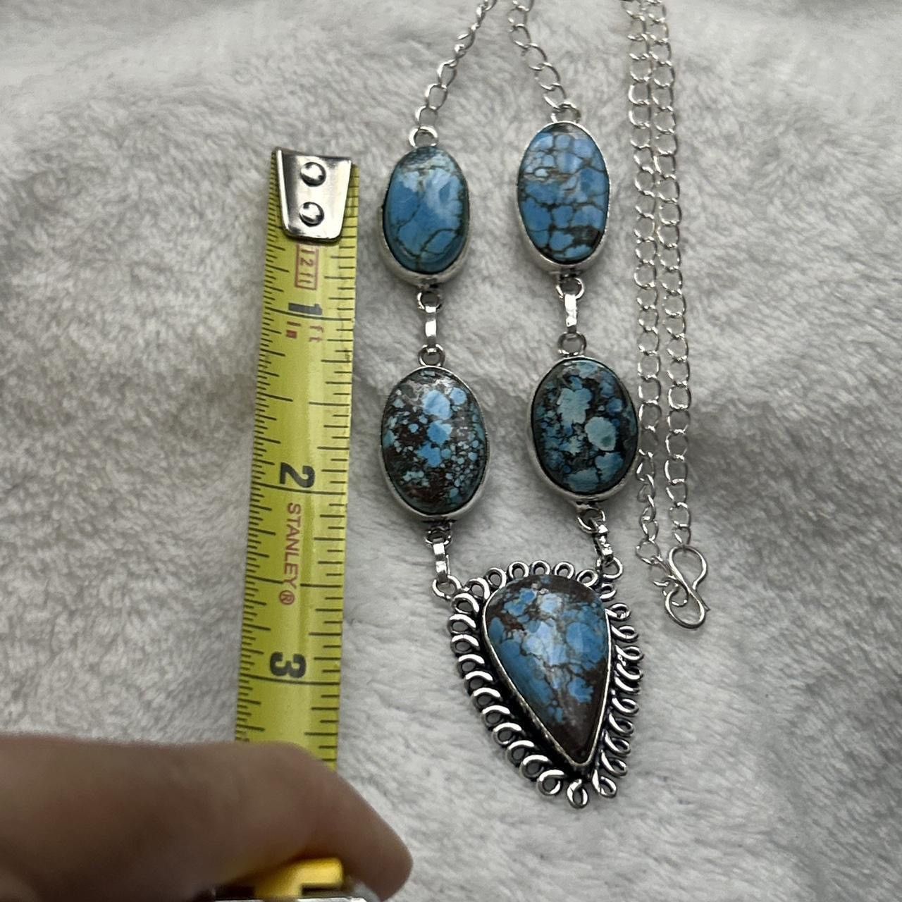 Jewelry Turquoise Natural Gemstone 925 Silver Plated 16” Necklace Size ONE SIZE - 5 Thumbnail