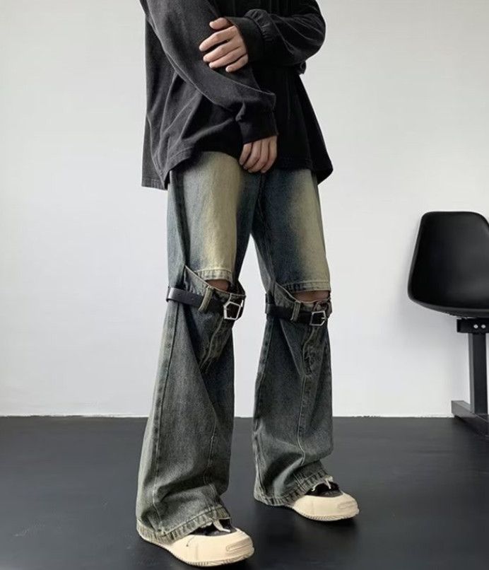 Japanese Brand Men's Zippered Workwear Straight Leg Lace-up Flared Jeans Size US 32 / EU 48 - 3 Thumbnail
