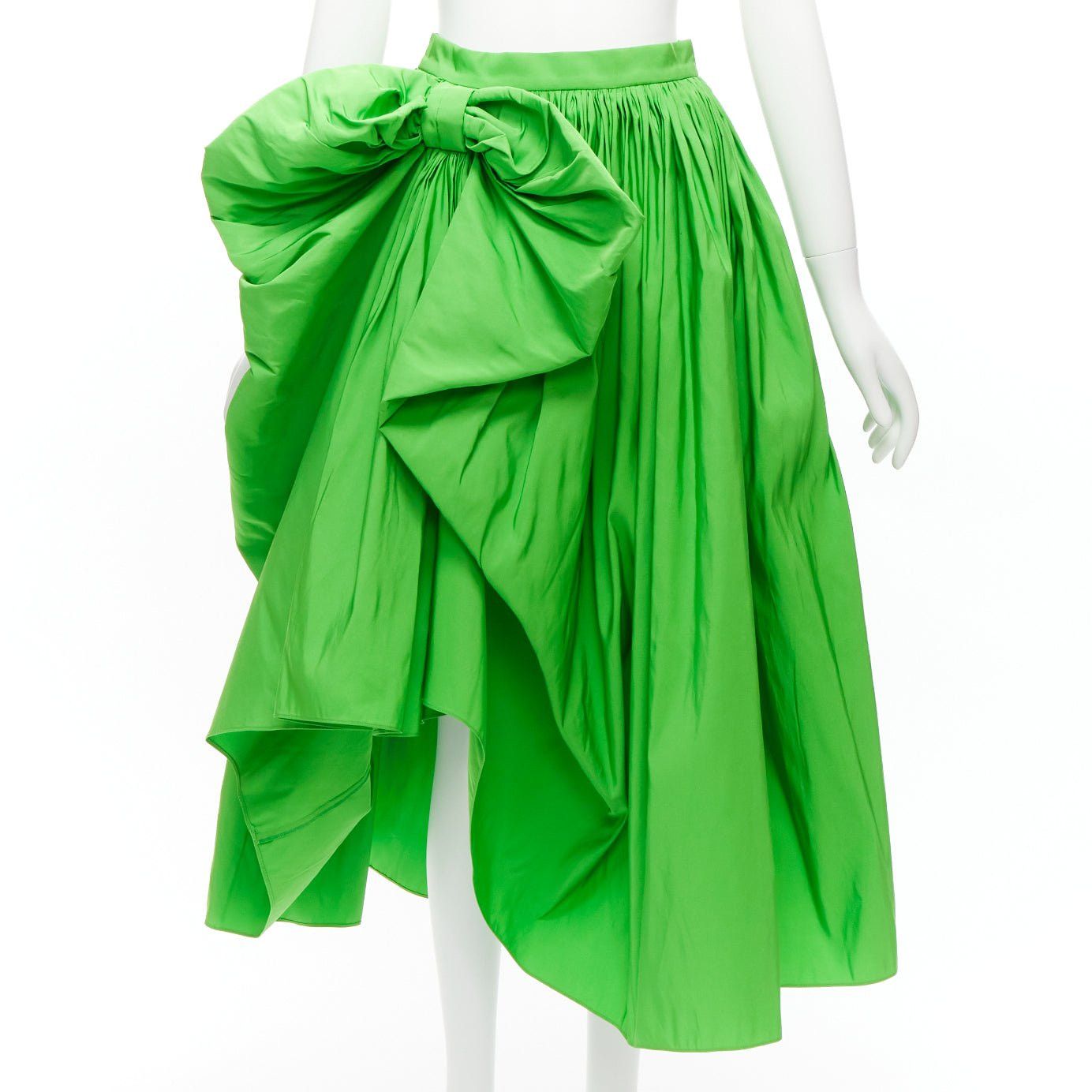 Alexander McQueen ALEXANDER MCQUEEN 2022 green taffeta bow detail high low cocktail skirt IT38 XS Size 26" / US 2 / IT 38 - 1 Thumbnail