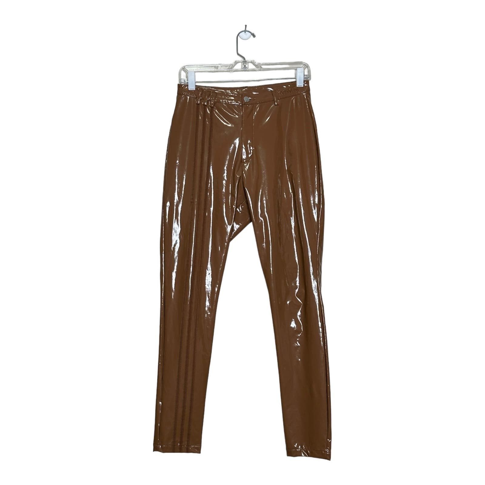 Image of Adidas Ivy Park Brown Latex Slim Fit Pants Size M, Women's