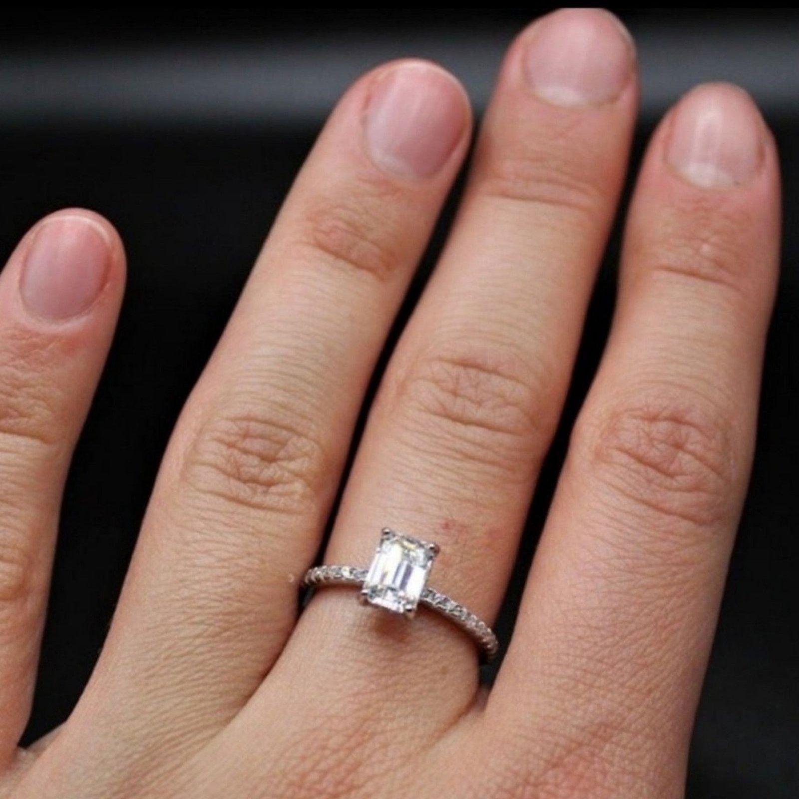 Boutique Moschino Moissanite Ring Solitaire Emerald Cut 925 Silver 8 Size ONE SIZE - 8 Thumbnail
