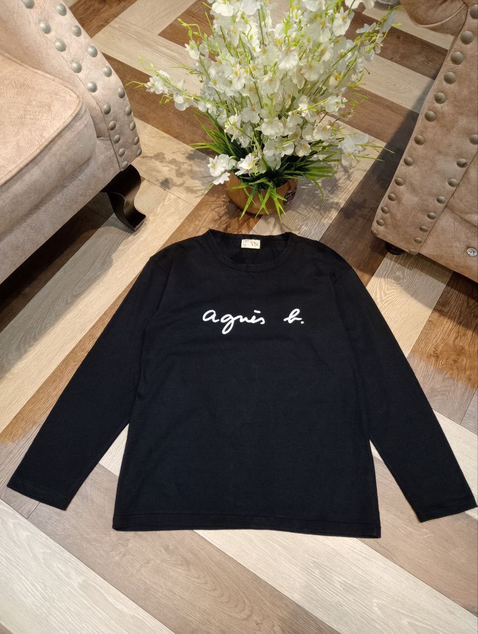 agnes b. AGNES B. SPELLOUT BLACK LONG SLEEVE T-SHIRT Size US L / EU 52-54 / 3 - 2 Thumbnail
