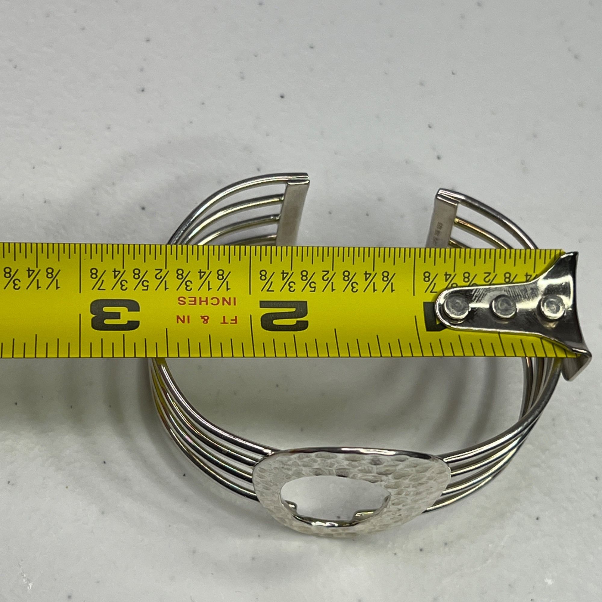 Designer Hammered Oval Sterling Silver Open Cuff Bracelet Size ONE SIZE - 8 Thumbnail