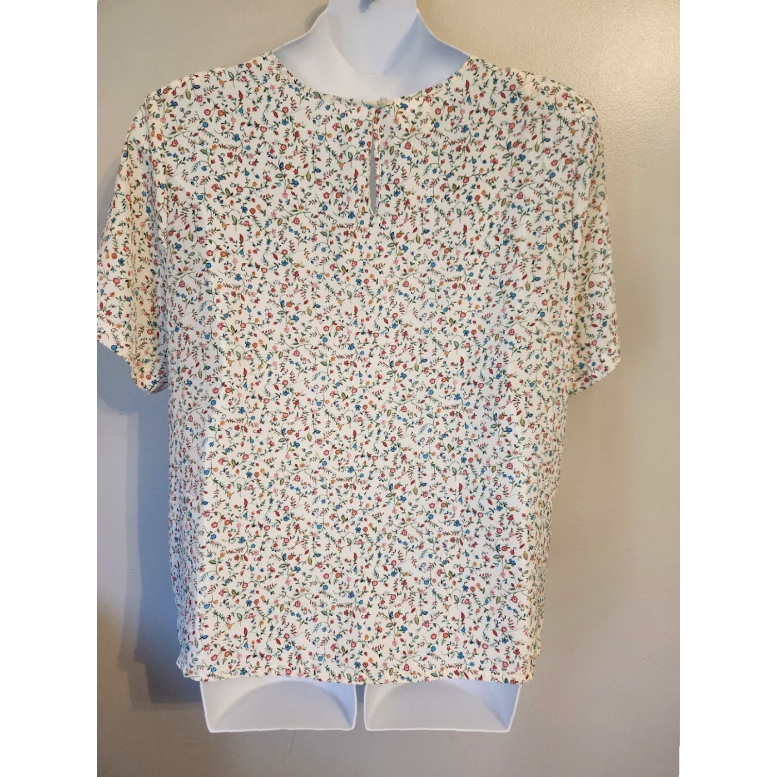 Lee VINTAGE Kathie Lee Shirt 90s White Tiny Floral Short Sleeve Top 22W Plus Mens Women Girls Boys Size 3XL / US 20-22 - 4 Thumbnail