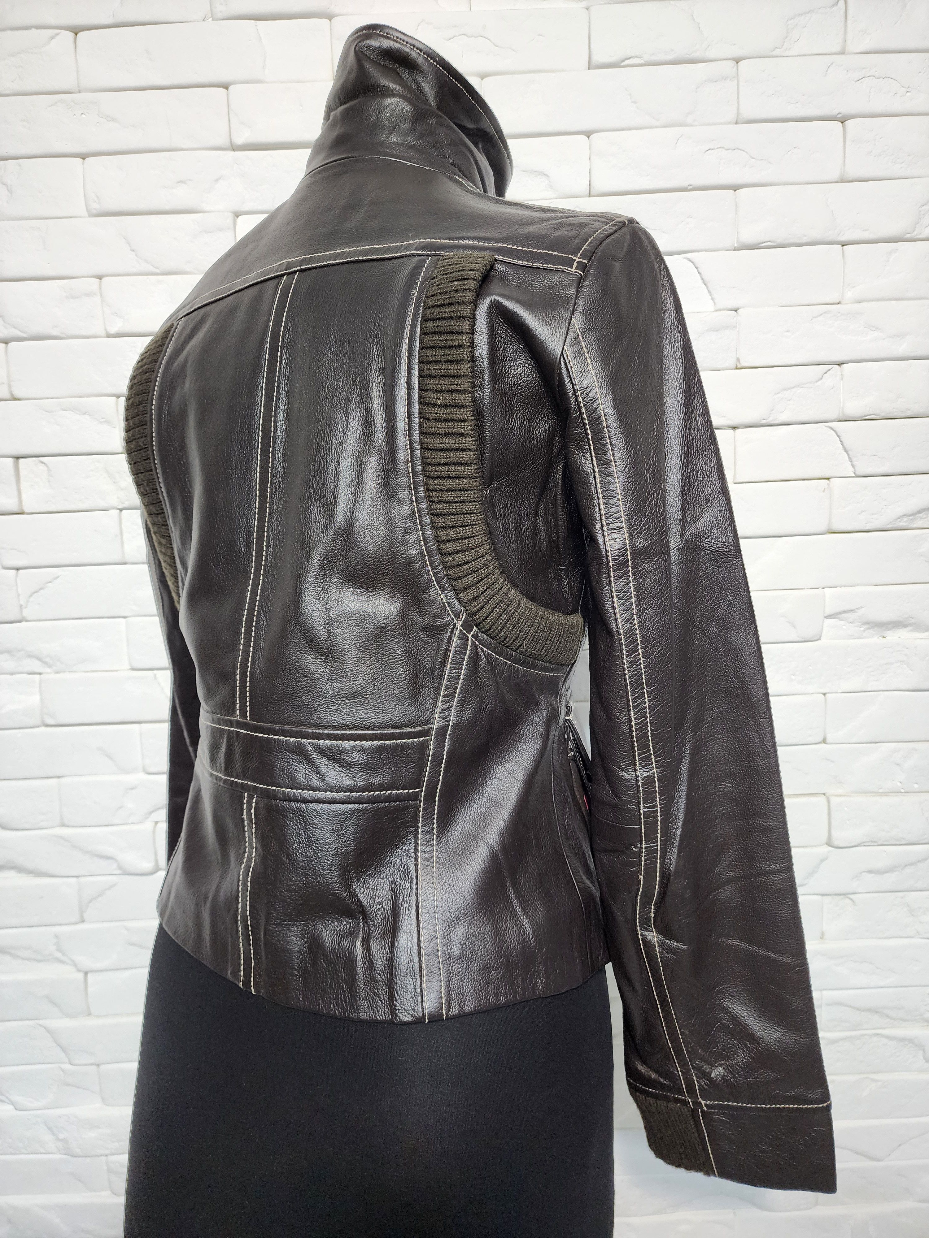 Genuine Leather Brown Leather Jacket: Women's Zip-Up Moto Style Size M / US 6-8 / IT 42-44 - 6 Thumbnail